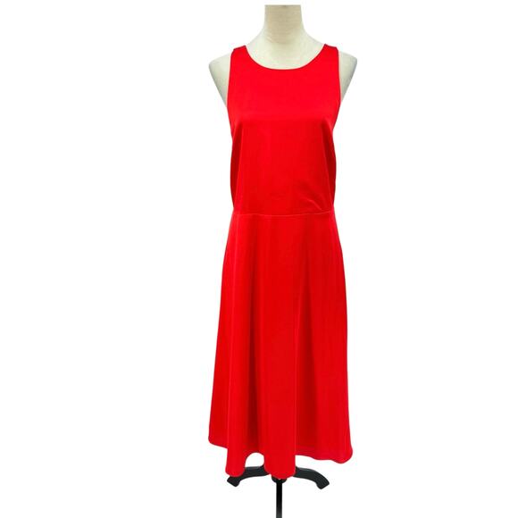 Ann Taylor NWT Red Satin Criss Cross Back Fit & Flare Midi Cocktail Dress - Picture 4 of 13